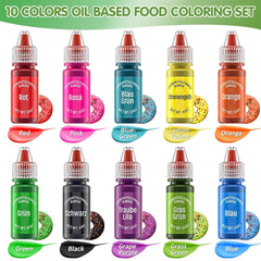 Colorant alimentar liposolubil, 10 culori colorant alimentar pe bază de ulei pentru decorarea tortului de ciocolată, set de coloranți alimentari foarte concentrați pentru fondant, cupcake, copt, colorant alimentar - 6 ml fiecare