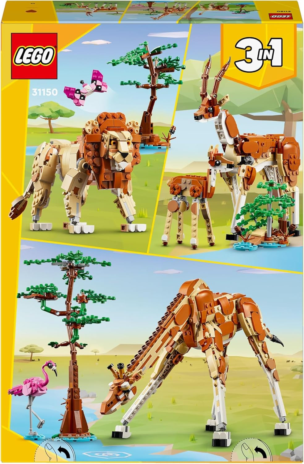 LEGO Creator 3v1 Animal Safari, kreativní sada s figurkami zvířat, 3 možnosti stavění: Hračka žirafa, gazela a lev, hračka zvířátka pro dívky a chlapce, přírodní dárek pro děti od 9 let 31150 Stavebnice Beuche den LEGO-Store