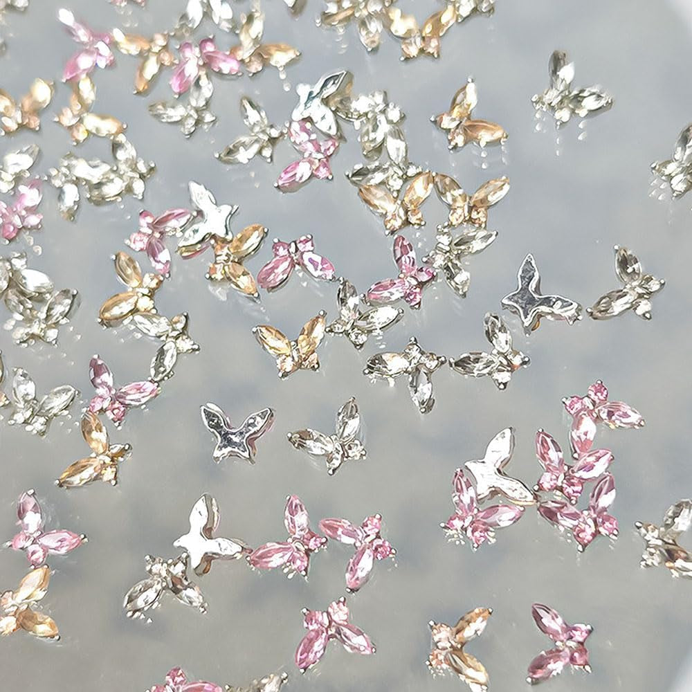 Mini fluture zirconiu unghii brelocuri Y2K alb șampanie roz stras cristal fluturi brelocuri unghii 3D fluture design unghii brelocuri fluturi unghii decorare unghii artă brelocuri accesorii unghii
