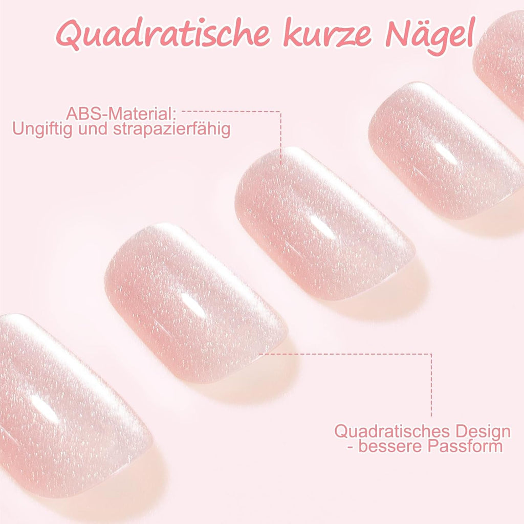Kiiwah 48 bucăți unghii scurte pătrate, unghii artificiale roz pentru lipit, vârfuri de unghii scurte, vârfuri de unghii false