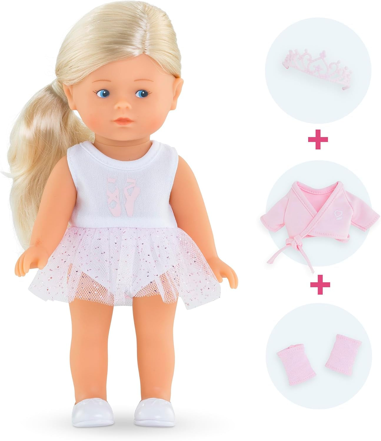 Sada Les Trends Mini Corolline Rosy Ballerina, Vollvinylpuppe s langem Haar, extra outfit v Geschenkbox, Vanilleduft, 20 cm, ab 3 Jahren