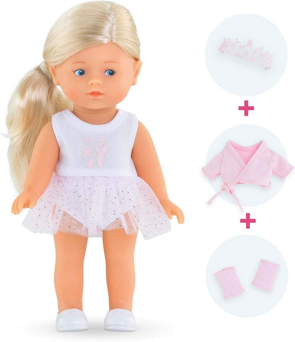 Sada Les Trends Mini Corolline Rosy Ballerina, Vollvinylpuppe s langem Haar, extra outfit v Geschenkbox, Vanilleduft, 20 cm, ab 3 Jahren