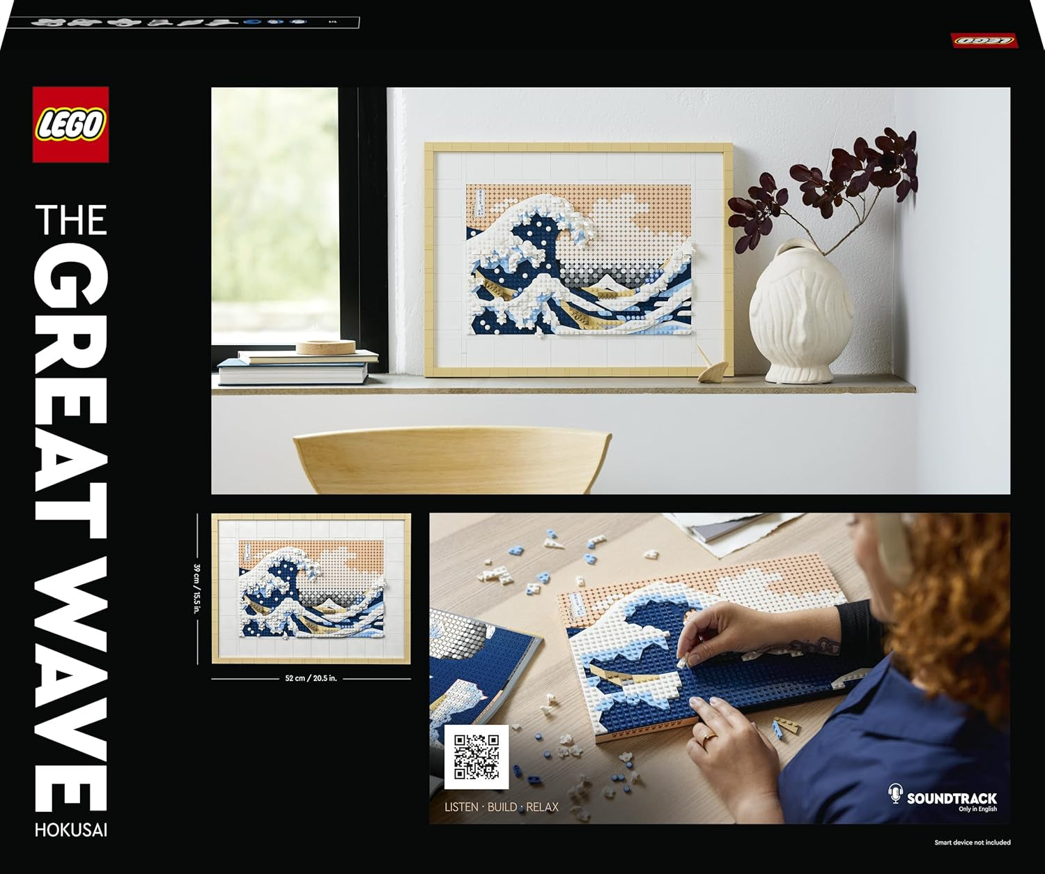 LEGO 31208 Art Hokusai – Große Welle, 3D japonské Wanddeko, Bastelset, gerahmte Ocean-Leinwand, Hobbies für Erwachsene, DYI, Home- und Büro-Deko