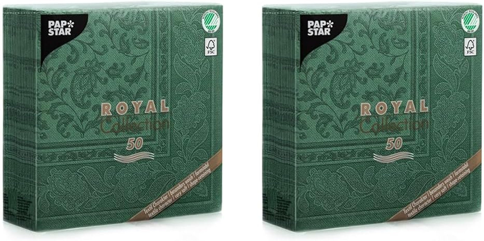 50 șervețele "Colecția ROYAL" 1/4 pliere 40 Cm X 40 Cm verde închis "Ornamente"