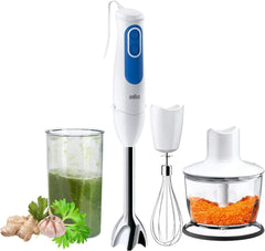Braun Household Stabmixer MQ 3035 WH - Multiquick 3 Pürierstab Mit Edelstahl-Mixfuß, 2 Geschwindigkeiten, Spritzschutz, Spülmaschinenfest, Zerkleinerer, Schneebesen & 600 ml Mix- Und Messbecher Shop, Weiß Kitchen