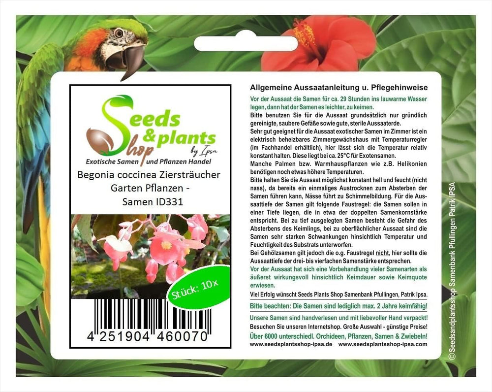 Stk - 10X Begonia Coccinea Ziersträucher Garten Pflanzen - Samen ID331 -