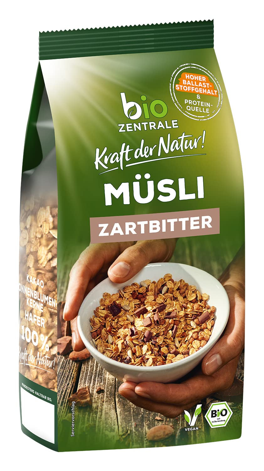 Biocentrální müsli s hořkou čokoládou | 500g Bio Vegan | Ideální na snídani a šálek müsli s sebou | Alternativa k müsli tyčinkám