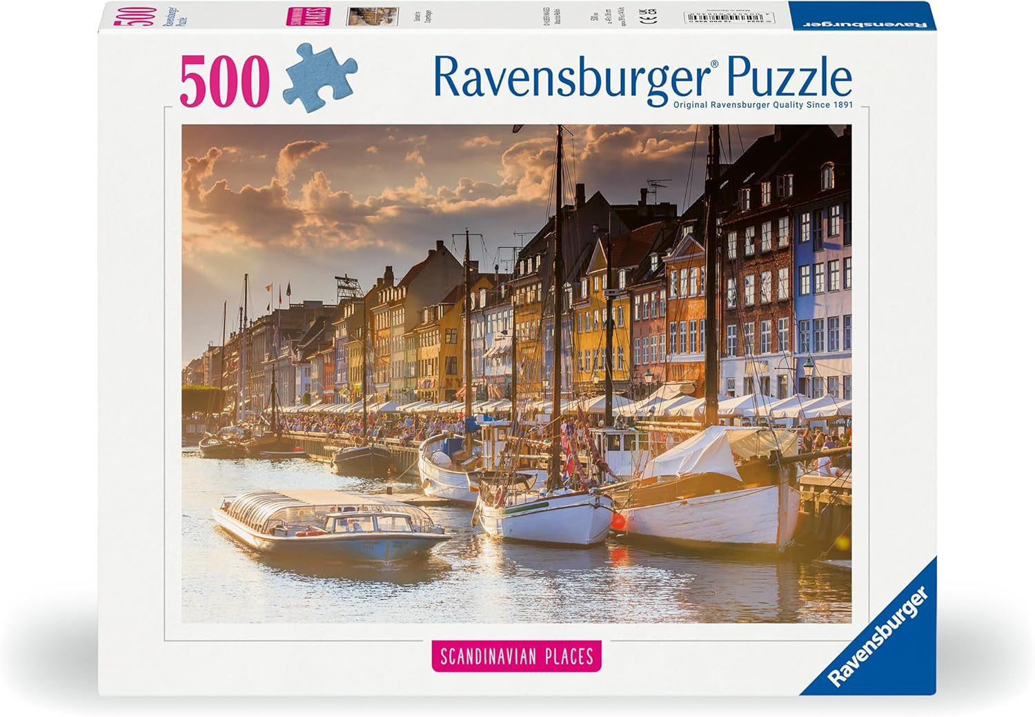 Ravensburger Puzzle 12000846, Skandinávská místa - Západ slunce v Kodani - 500dílné puzzle pro dospělé a děti od 12 let Puzzle Naty Shop