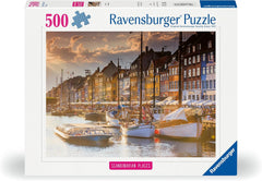Ravensburger Puzzle 12000846, Skandinávská místa - Západ slunce v Kodani - 500dílné puzzle pro dospělé a děti od 12 let Puzzle Naty Shop