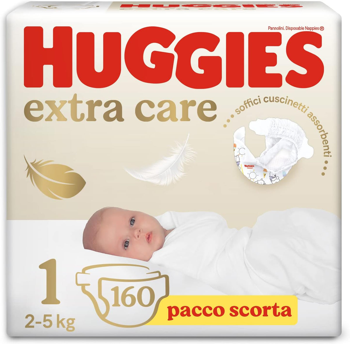 Dětské plenky Huggies Extra Care, velikost 1 (2-5 kg), Super absorpční, Disney Design, hromadné balení, 160