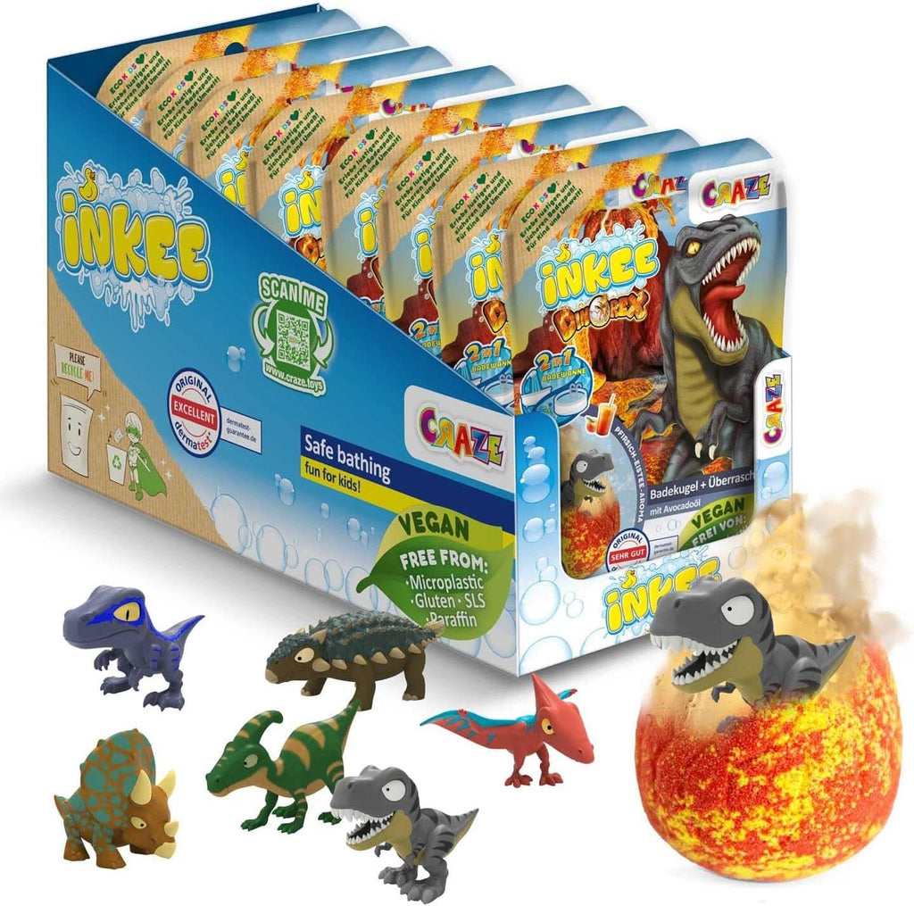 INKEE SURPRISE DINO, bombă de baie în formă de oucu figuri de dinozaur si surprize, 100 grame Duș și baie Naty Shop 8 x Dinorex