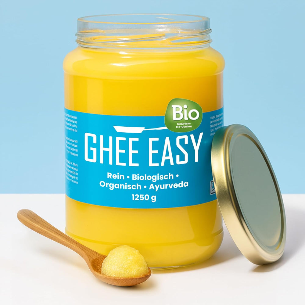 Ghee Easy 850g Ghee Bio von Grasgefütterten Kühen - Ghí máslo bez Zusatzstoffe - Zertifiziert Organisch & Biologisch - Hochreines Ayurveda Ghí bez laktózy a lepku - 100% Europäisch