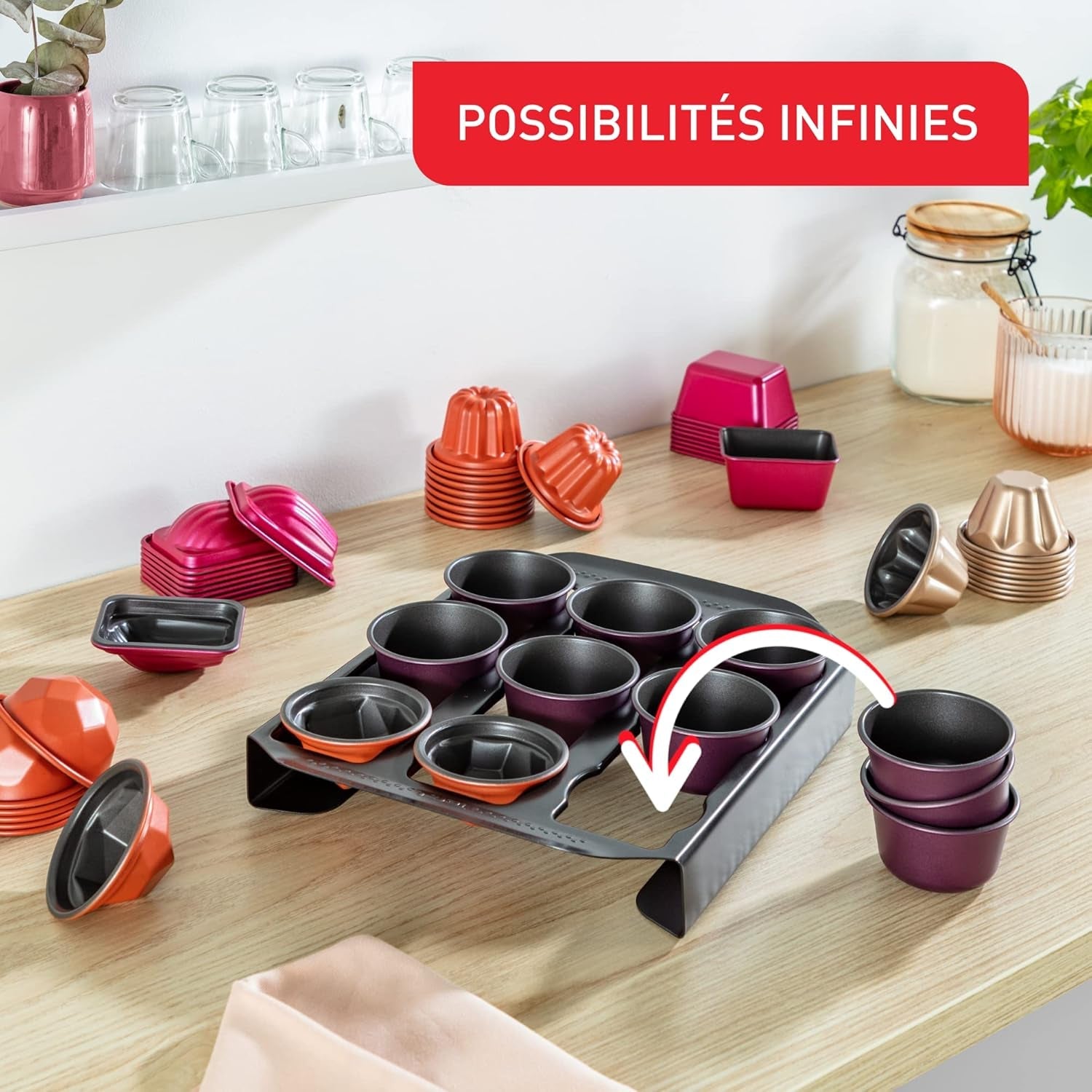 Set de 3 mulinete de madeleine Tefal Creabake J3079904 Rose