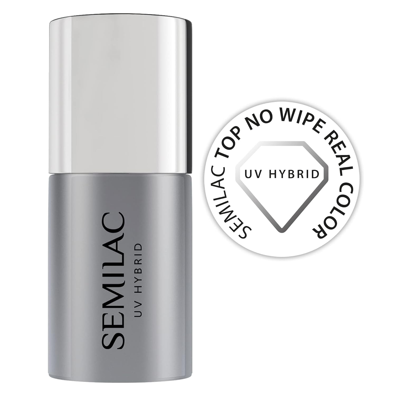 Semilac Top Coat Lak na nehty 7ml, Inovativní, UV/LED, Hybridní lak na nehty, Lesklý Finish, Chrání, Transparentní