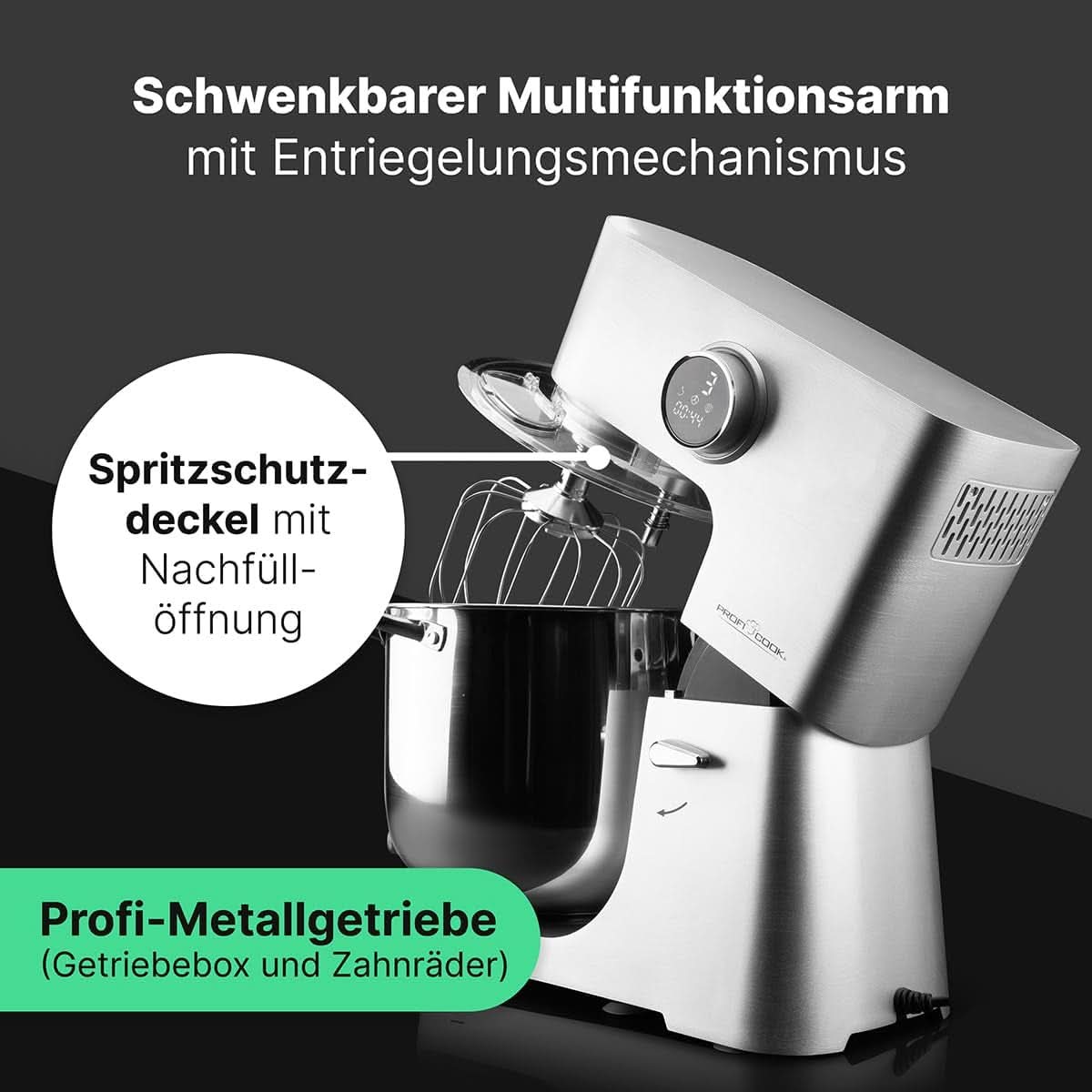 Proficook® Küchenmaschine Mit XXL 12L Schüssel | Knetmaschine Mit 2500W Longlife-Profi-Motor | Metallgetriebe Und-Display | Kuchyňský robot Für Bis Zu 8,5 kg těsta | 13 rychlostí | PC KM 1254 Matka a dítě Naty Shop