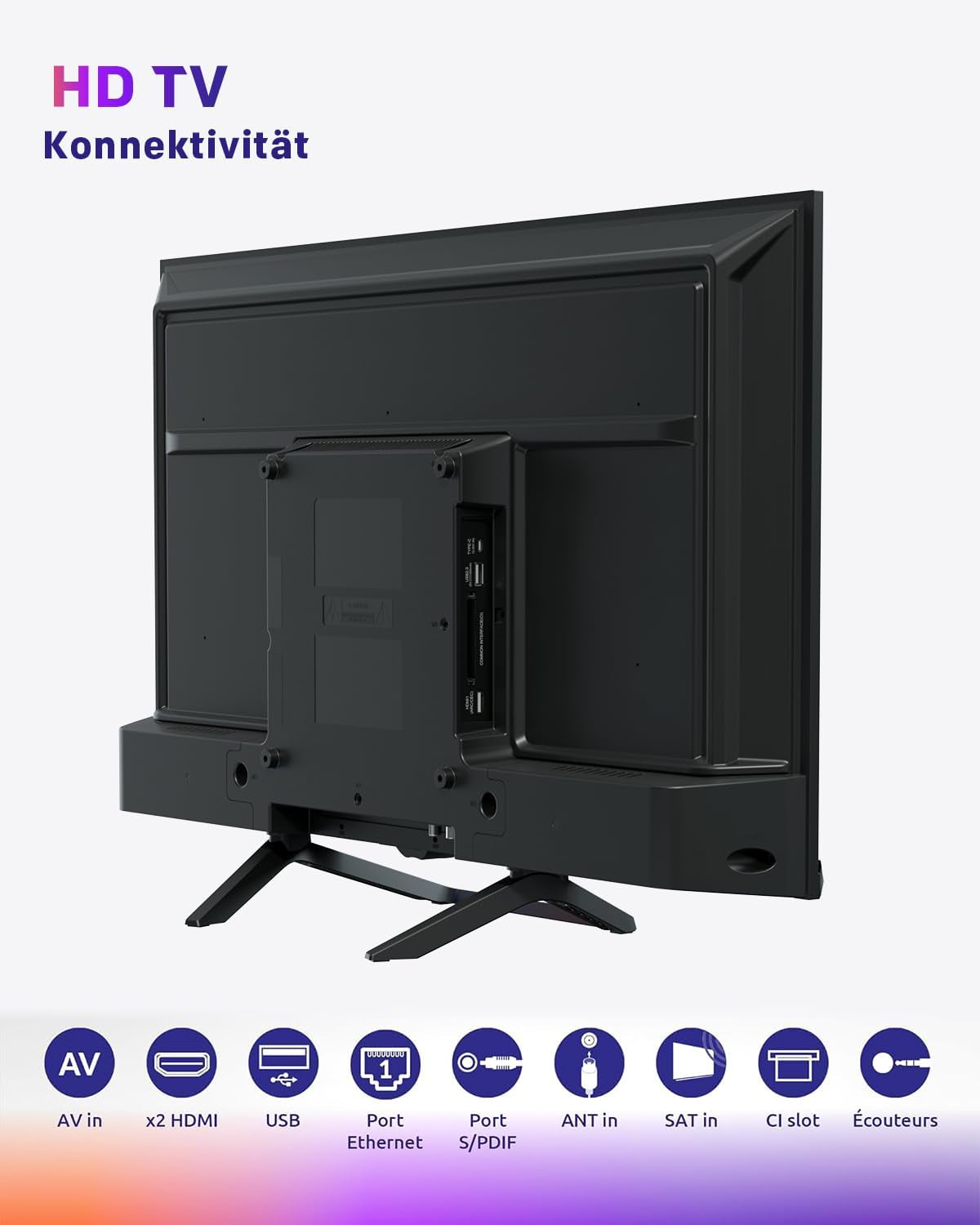 Televizor HD STRONG SRT32HG4723C de 32'' - DVB-S2/C/T2, 12V Ideal pentru autorulote, bucătării, dormitoare, bărci, 2 porturi HDMI + 1 port USB + Mini-AV + conexiune antenă/satelit - Negru