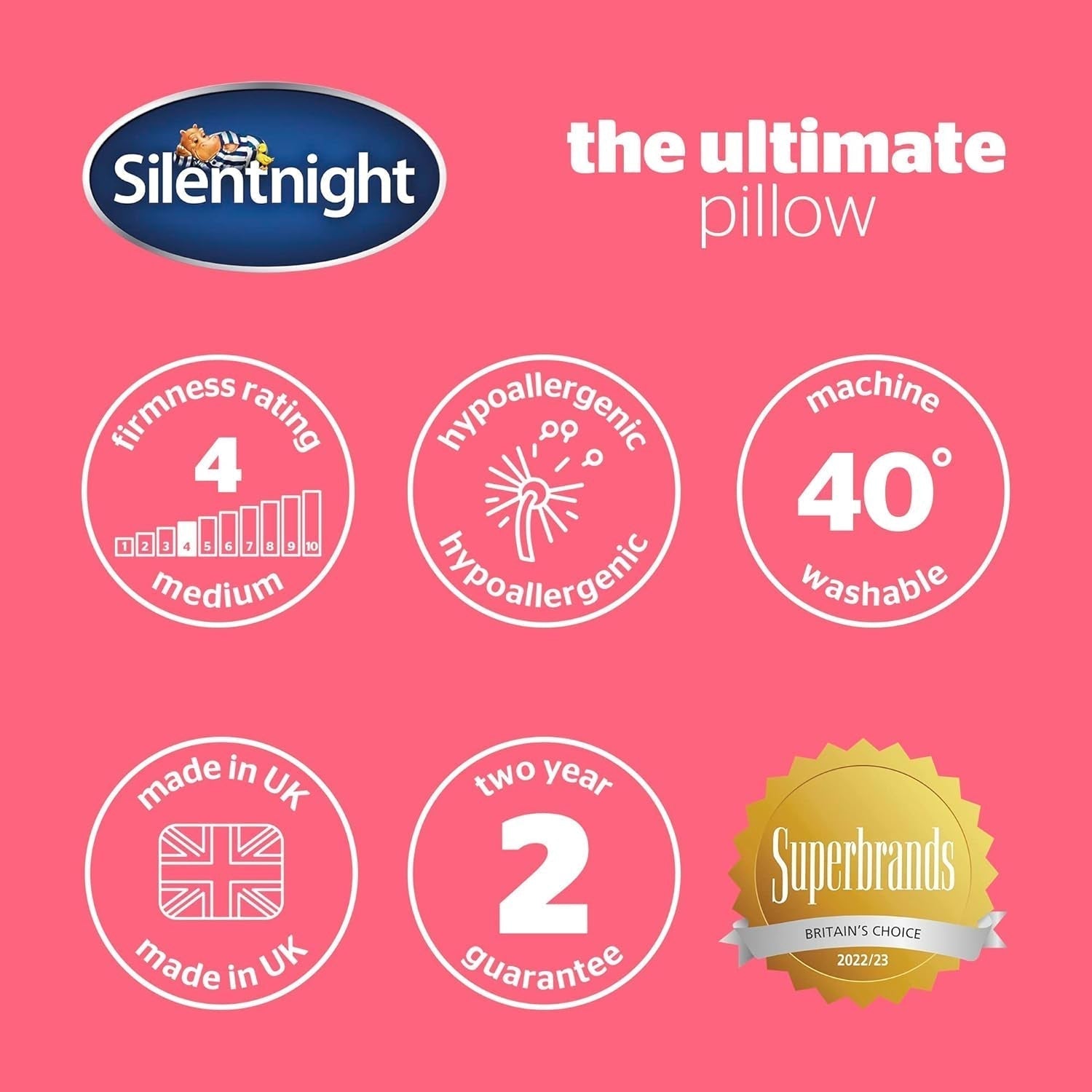 Silentnight Ultimate Pillow - pernă de pat moale și de susținere cu capac de lux matlasat Pinsonic Soft Touch, lavabil la mașină și hipoalergenic pentru cei care dorm pe spate și lateral, 1 bucată Perne standard Naty Shop