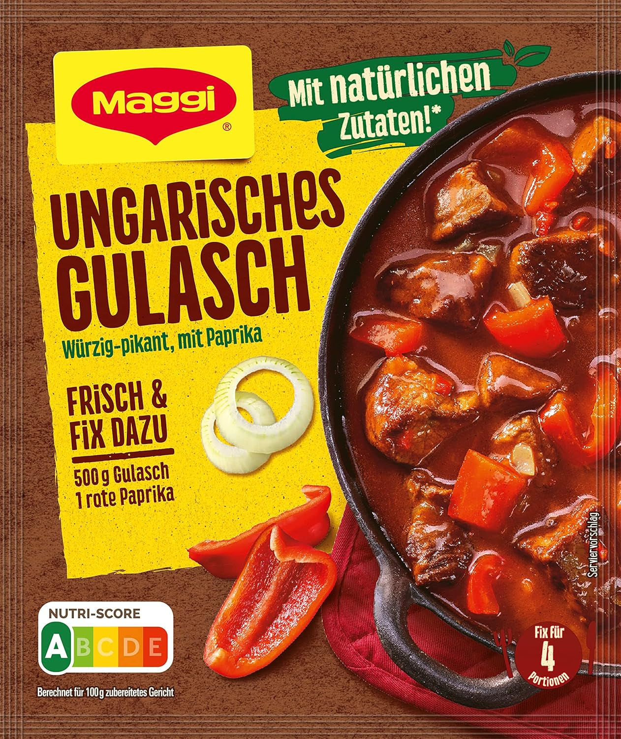 MAGGI Fix na maďarský guláš, Würzmischung, mit natürliche Ingredient*, pro 4 porce, 1er Pack (1 x 56g Packung)
