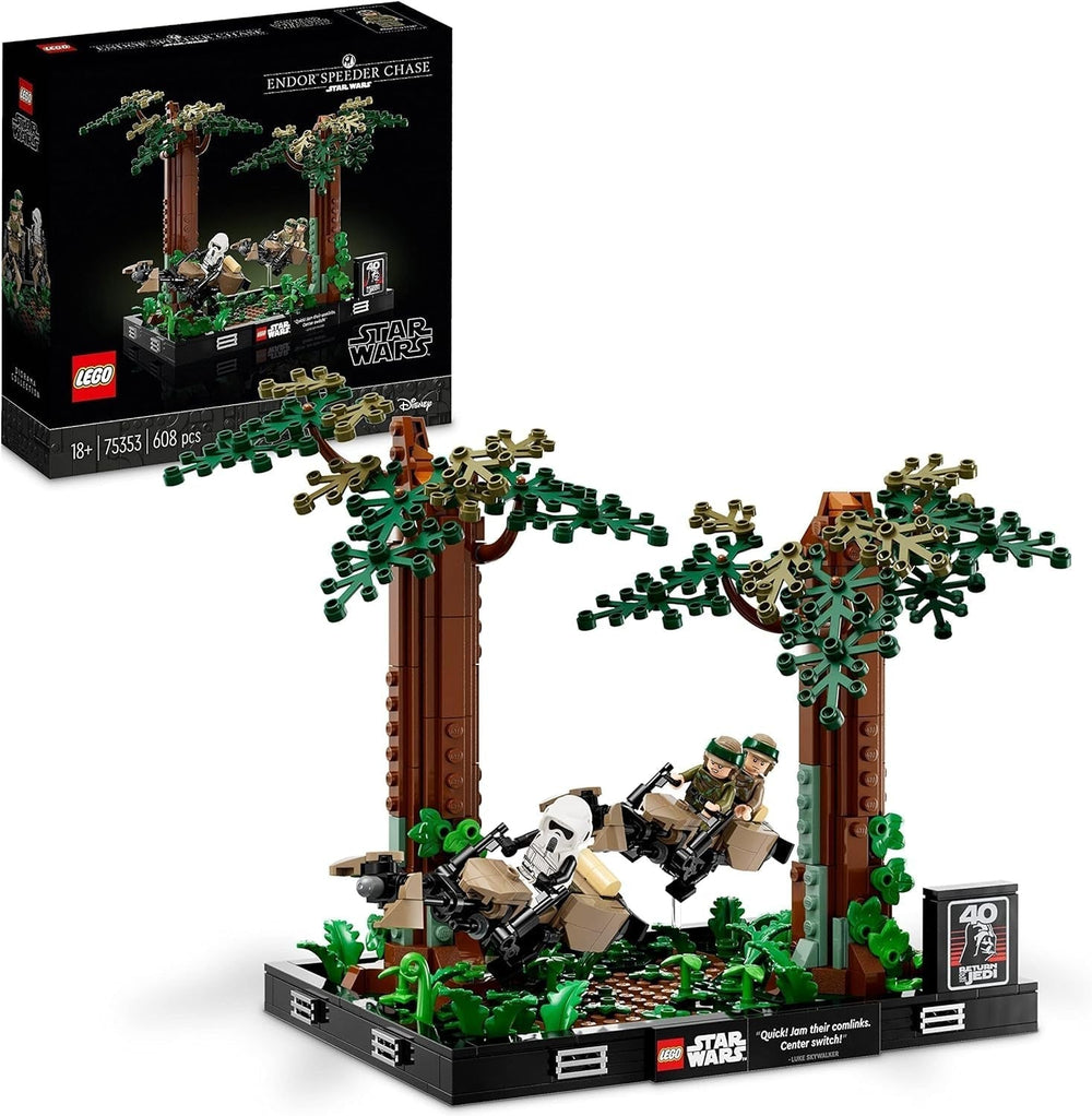 LEGO 75353 Star Wars Pursuit on Endor - Sada diorámat, Návrat Jediho s Lukem Skywalkerem, Princezna Leia & Scout Trooper a Speeder Bikes, Stavebnice 40. výročí Pouze v LEGO-Store