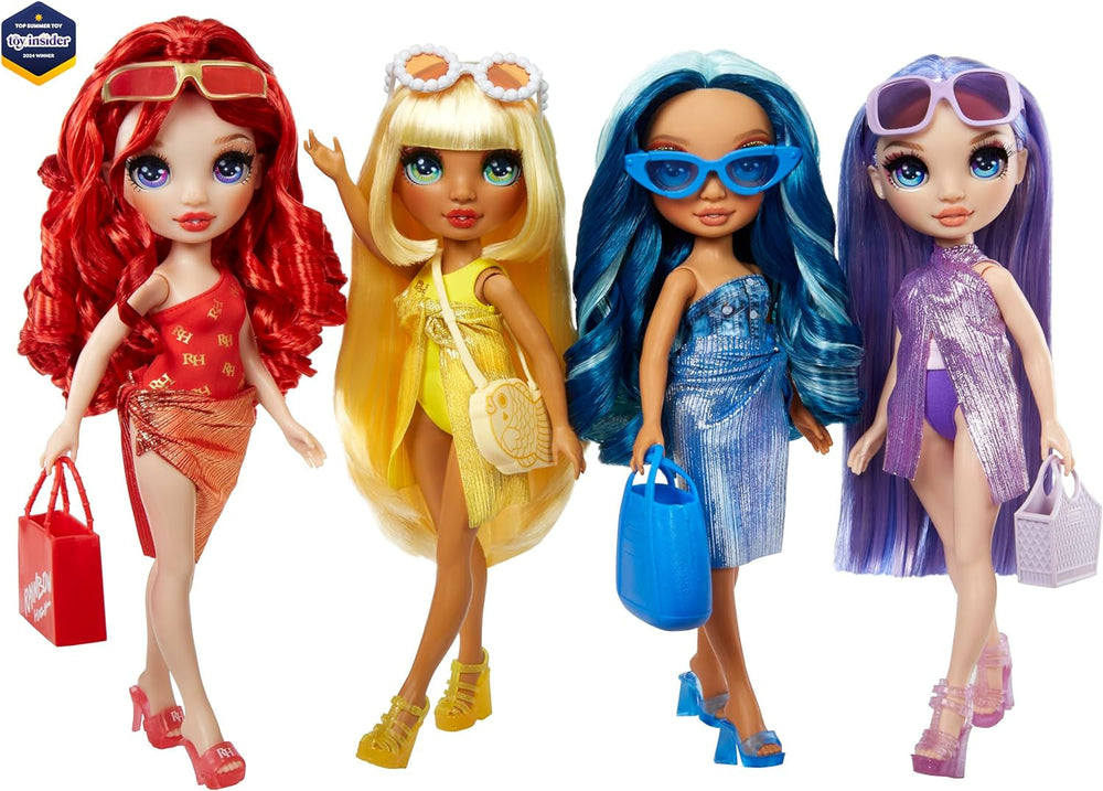 Rainbow High Swim & Style - Ruby (roșu) - păpușă înaltă de 28 cm cu pareo strălucitor, poate fi purtată în 10+ moduri - costum de baie extensibil, sandale, accesorii de joacă - jucărie - ideală pentru 4 până la 12 ani Papusi Naty Shop