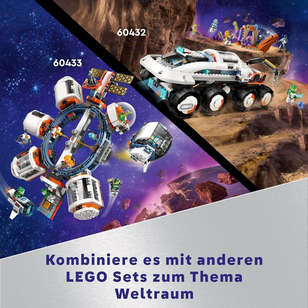 Stație spațială modulară LEGO City Space, model de navă spațială cu vehicule spațiale, cadou pentru copii, băieți și fete de la 7 ani, stație de cercetare modulară cu 6 figurine de astronauți 60433 Seturi de constructie Besuche den LEGO-Store