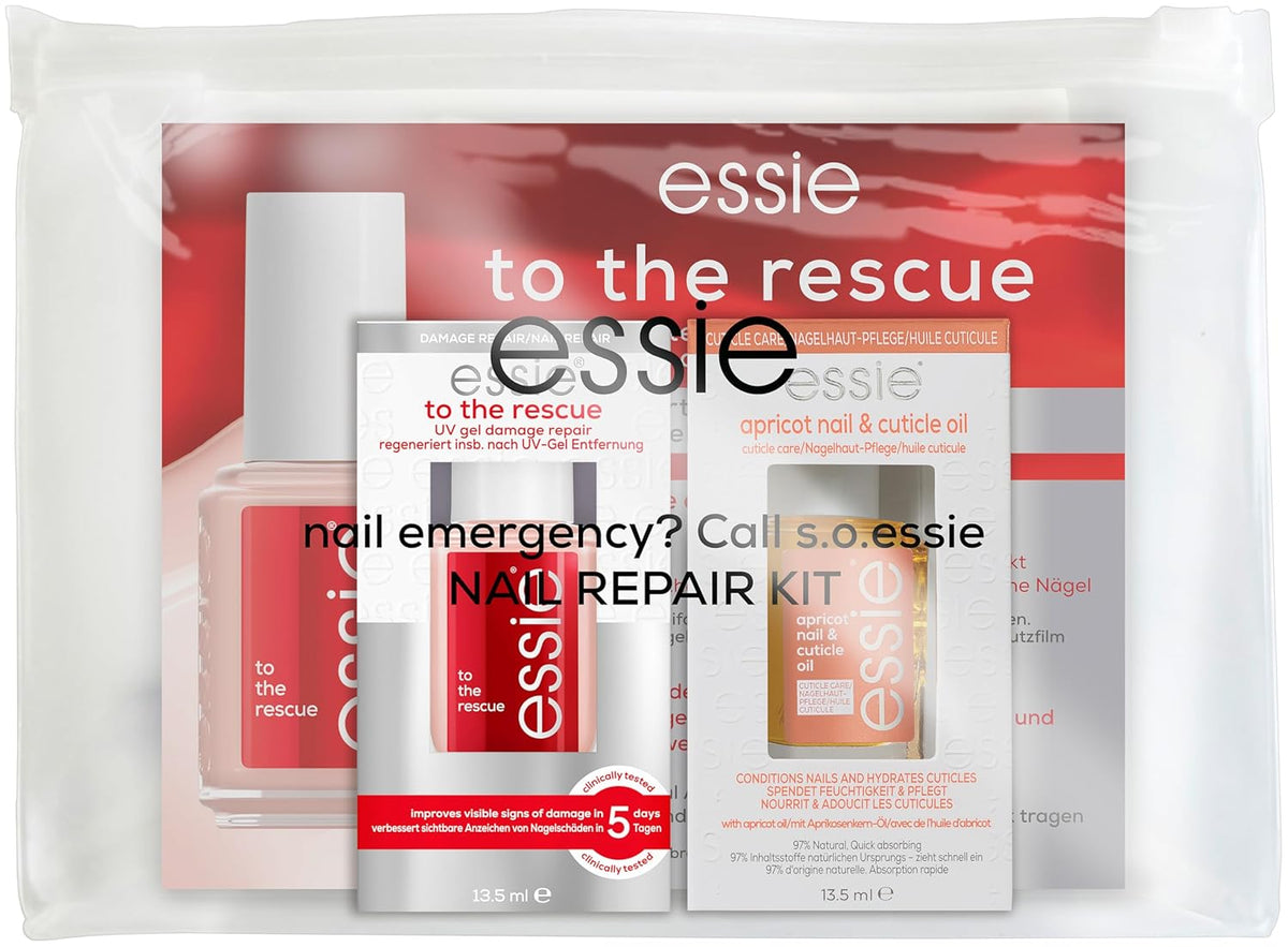 Essie Nail Rescue Kit: Meruňkový vonný olej na nehty a kůžičku + To the Rescue Repair Lak na nehty