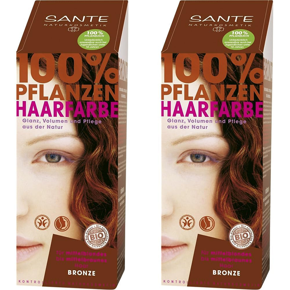 SANTE Natural Cosmetics Plant Hair Colour Powder, Natural Red, 100 g (1 pachet) Vopsea pentru par Naty Shop Bronz 100 G (pachet de 2)