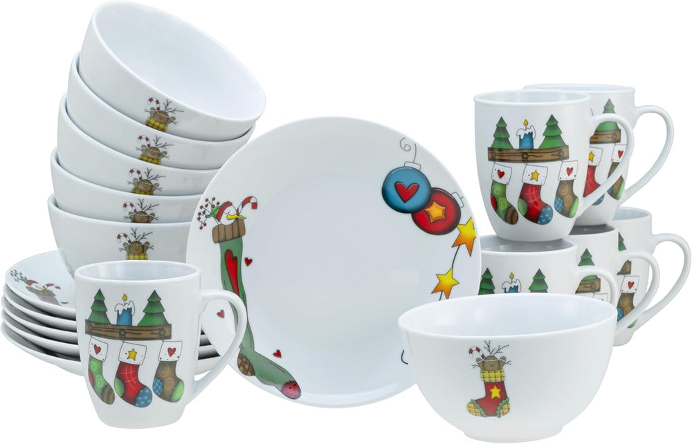 Creatable, 21845, Serie Luna Socken, 12-Teiliges Geschirrset Für 6 Personen, Tafelservice Aus Porzellan, Spülmaschinen- Und Mikrowellengeeignet, Qualitätsproduktion Seturi vesela masa Naty Shop Frühstück-Set 18-Tlg