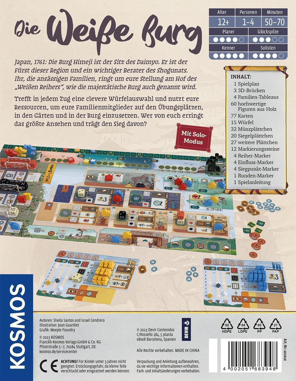 KOSMOS 683948 Bílý hrad, Na dvoře Daimyo, strategická hra se speciálním kostkovým mechanismem, desková hra pro 1-4 hráče od 12 let, hra pro fajnšmekry