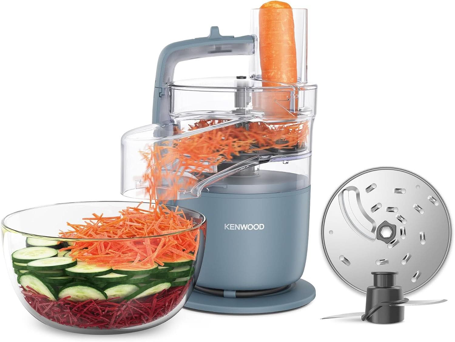 Kenwood Multipro Go FDP22.130GY, Kompakt-Küchenmaschine Nur 30Cm Hoch, Zum Schneiden, Reiben, Pürieren Und Teig Kneten, Express-Serve, 1,3 L Arbeitsbehälter, 650 W, Blau Mother and Child NatyKüchen Blau Kompakt-