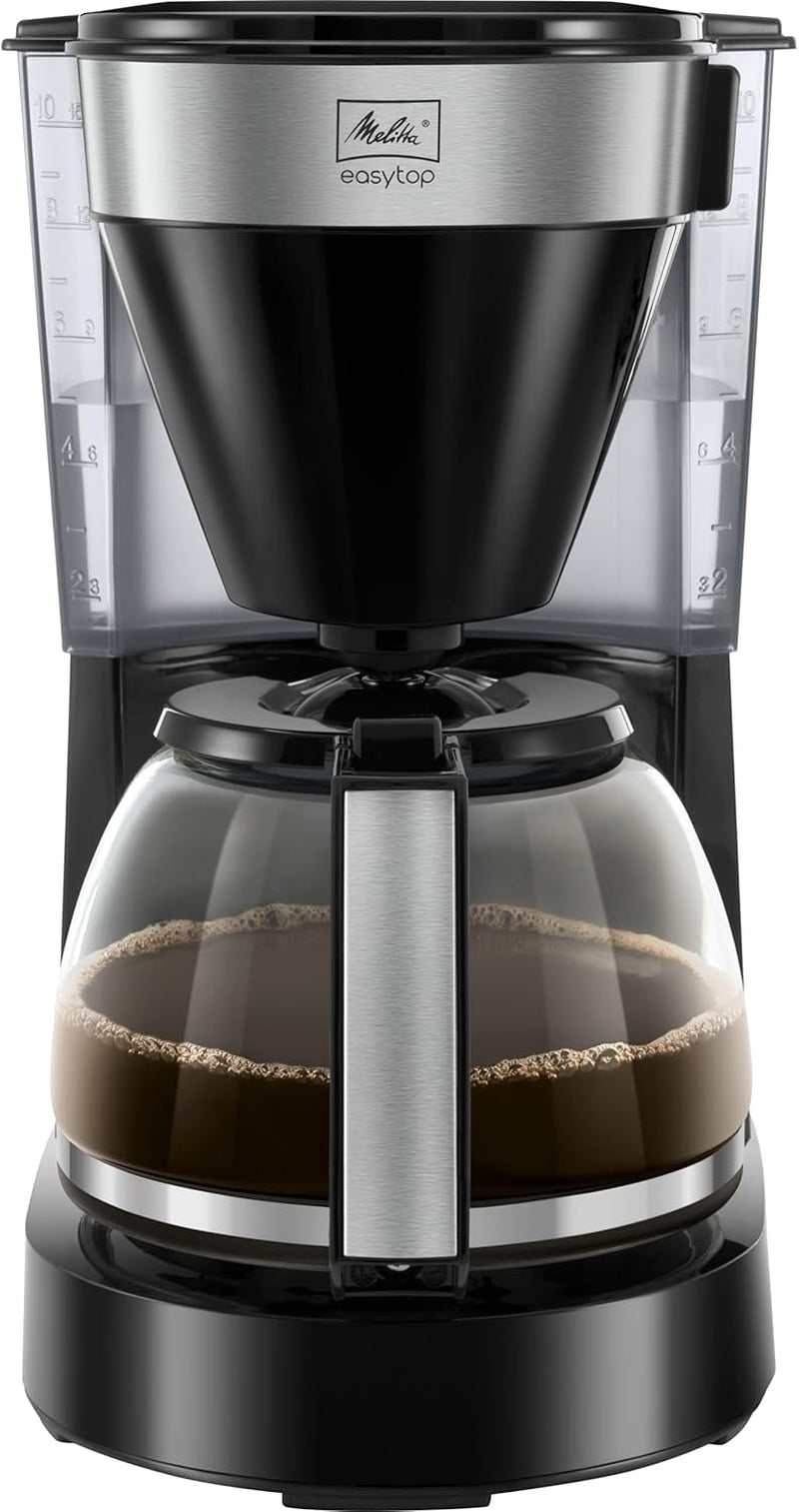 Melitta Easy Top – Espressor cu filtru și carafă din sticlă, pentru până la 10 cești de cafea, din oțel negru/inox
