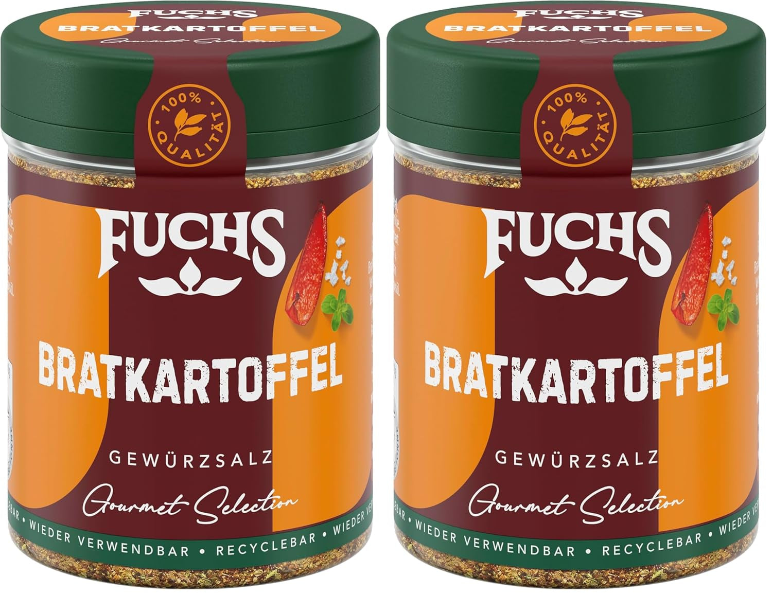 Fuchs Gourmet Selection Klassisch/Heimisch – Bratkartoffel Gewürzsalz, nachfüllbares Kartoffel Gewürz, Salz zum Würzen von Brat- & Ofenkartoffeln, Pommes Frites & Co, vegan, 70 g