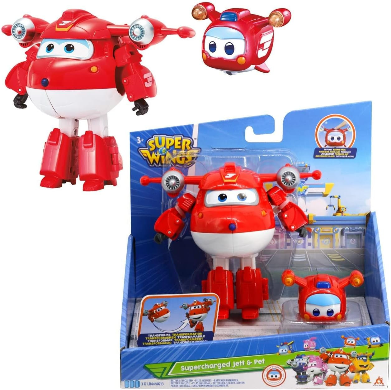Super Wings EU770447 - Transformující se Tino & Pet, transformující se figurka cca. 14,5 cm a mazlíček o výšce cca. 4,3 cm, pro děti od 3 let Akční figurky Naty Shop Jett Pet