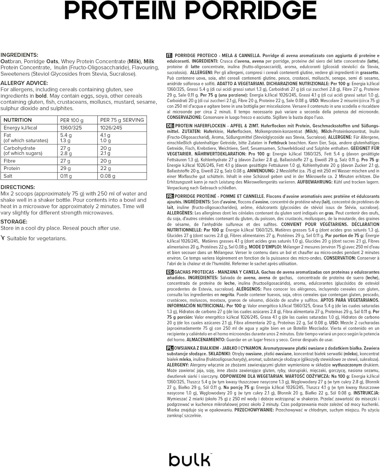 Kompletní proteinový oves, oves s vysokým obsahem proteinů, syrovátka, vysoký obsah vlákniny, proteinová kaše, jablečná skořice, 2,5 kg