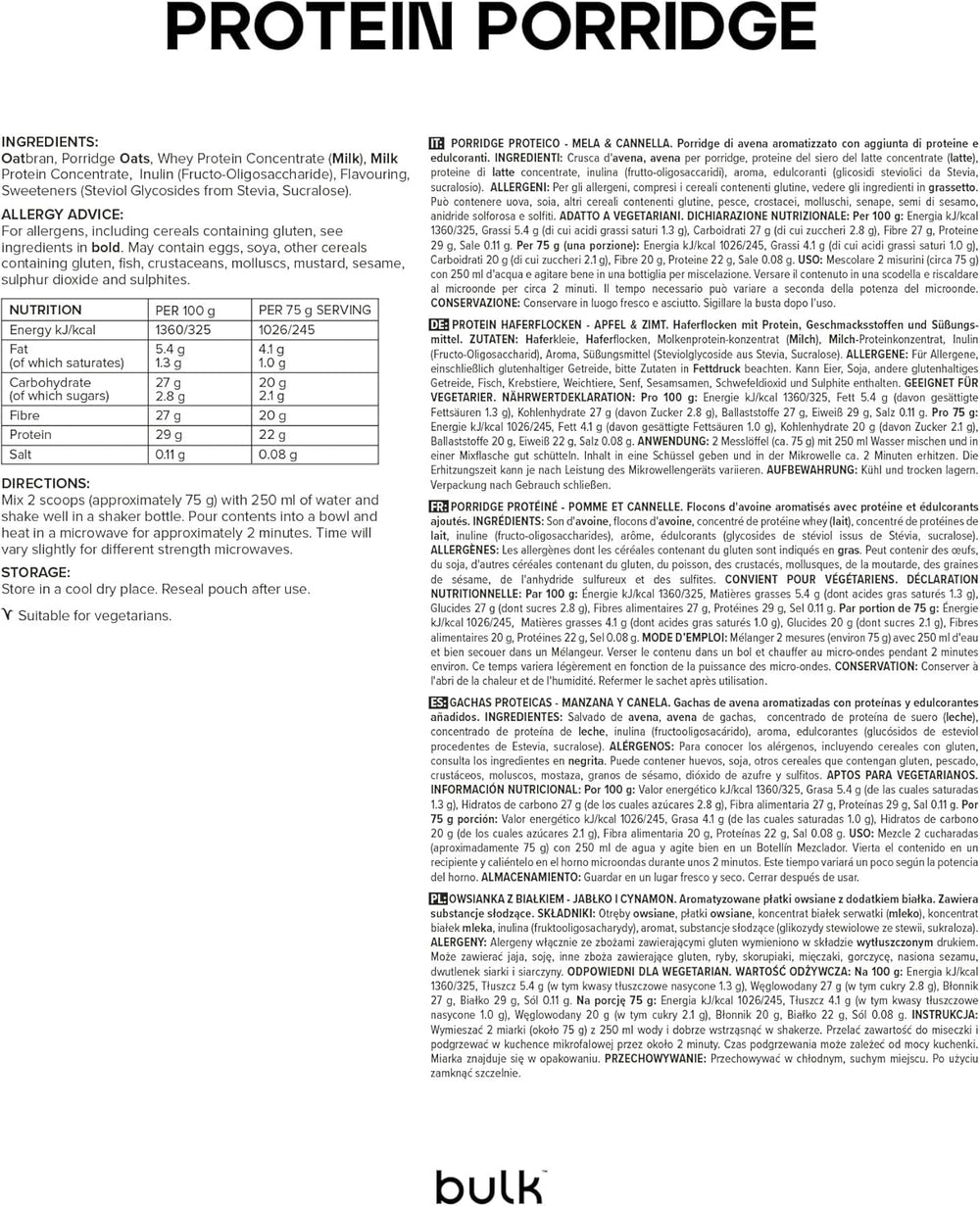 Kompletní proteinový oves, oves s vysokým obsahem proteinů, syrovátka, vysoký obsah vlákniny, proteinová kaše, jablečná skořice, 2,5 kg