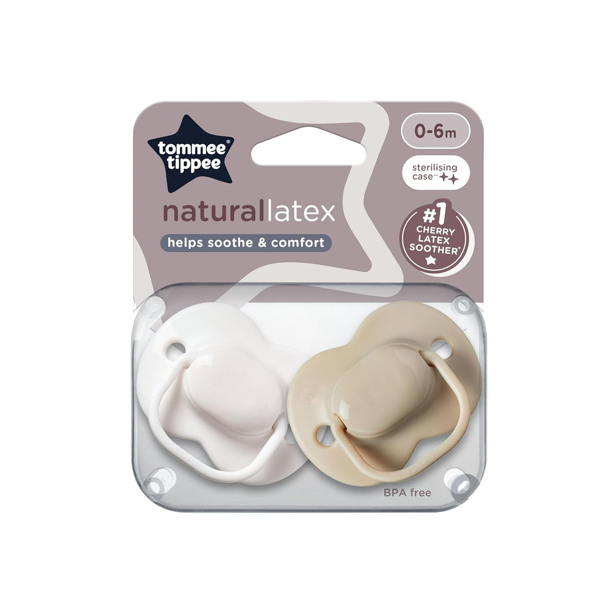 Suzete Tommee Tippee Cherry Latex 0-6 luni, pachet de 2, suzete cu pungă din latex 100% natural