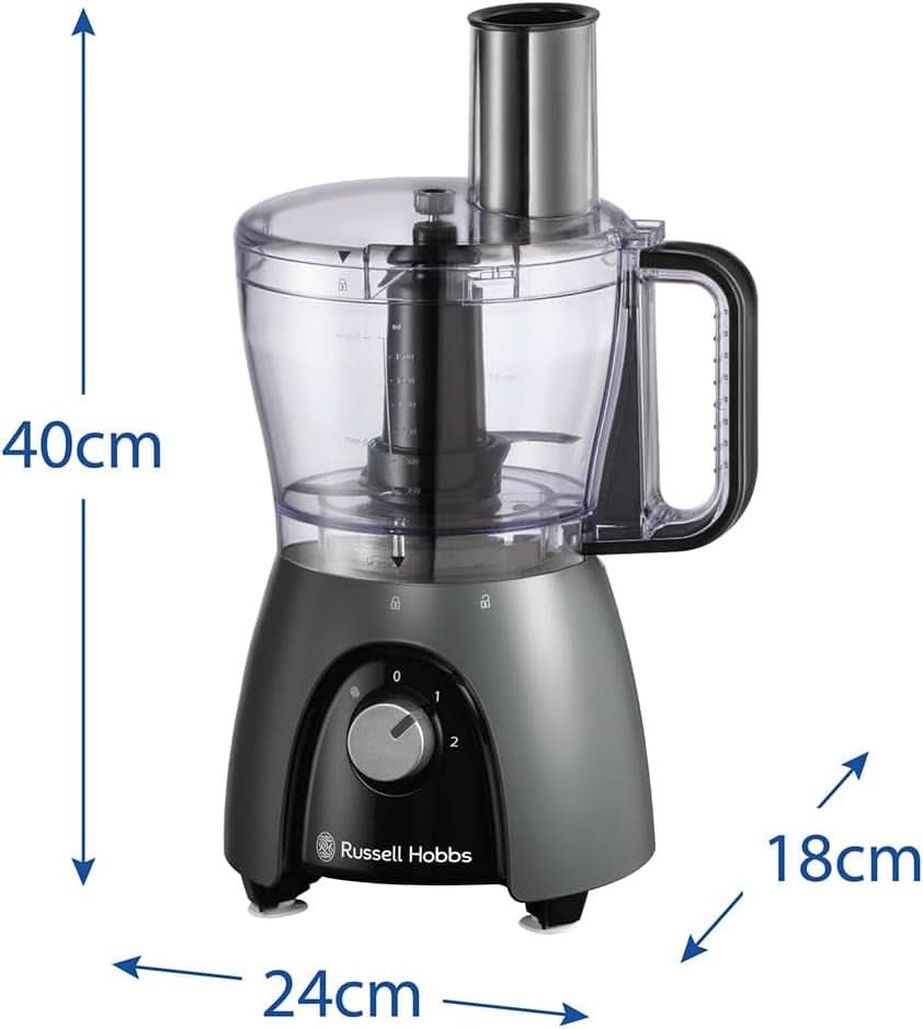 Kuchyňský robot Russell Hobbs [Blender/sekáček na zeleninu/stolní mixér/sekáček/mixér] Kuchyňský robot (hnětení, mixování a krájení), Matte Charcoal Kitchen Naty Shop