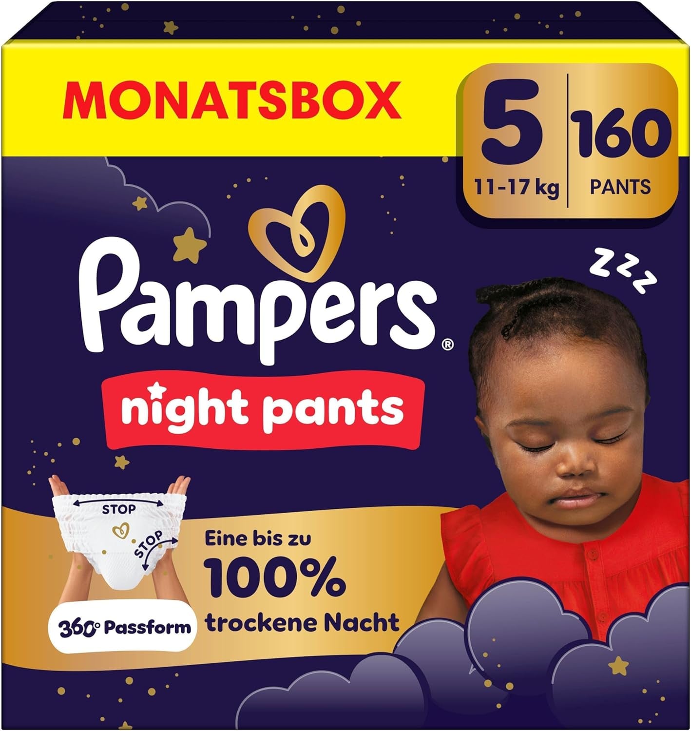 Pleny Pampers Night Pants velikost 6, 138 kusů, 13kg-19kg, poskytují extra ochranu po celou noc.