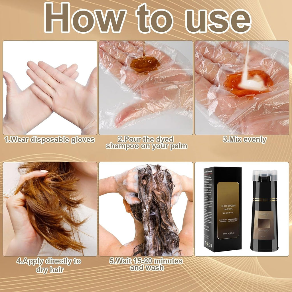 Șampon colorant pentru păr, șampon colorant instant 3 în 1, șampon colorant instant pentru îngrijirea părului, șampon colorant pentru păr negru, șampon colorant pentru păr (maro deschis) Vopsea pentru par Naty Shop