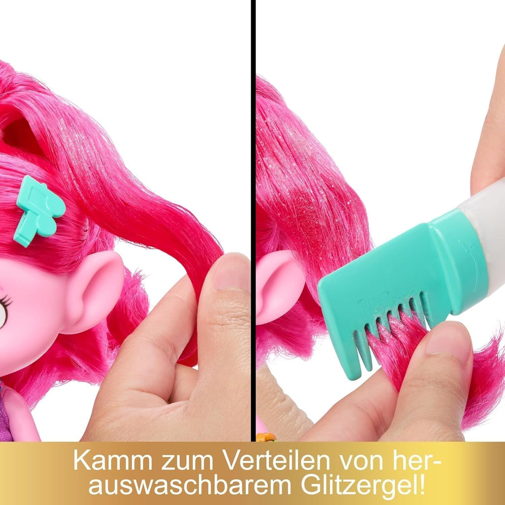 Mattel DREAMWORKS TROLLS Together Strong - păpușă de modă Hair-Tastic Queen Poppy - 15+ accesorii, pieptene cu sclipici, gel cu sclipici lavabil, pentru copii cu vârsta peste 3 ani, HNF25 Papusi Naty Shop