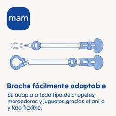 Suzetă MAM, adaptabilă la toate tipurile de suzete, inele de dentiție și jucării, lungime reglabilă, inclusiv husă pentru tetină, lavabilă, neutră, 1 bucată, asortate