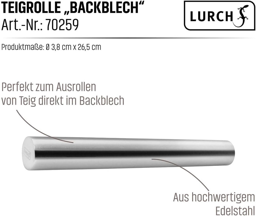 LURCH Teigrolle "Backblech" Edelstahl 18/10 26cm