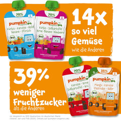 Pumpkin Organics Bio Gemüse-Getreide-Quetschie Kürbis, Birne, Apfel, Pflaume, Hafer ohne Zuckerzusatz¹ - ab 8 Monaten - als Snack nebo Beikost für unterwegs (100 g)