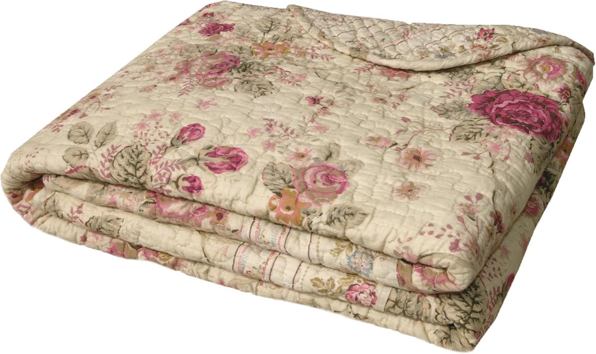Greenland Home Antique Rose - klasický, tradiční květinový vzor - 100% bavlna, prošívaná, přikrývka, 127 X 152,4 cm, ecru Postele a přikrývky Greenland Home Fashions Natura