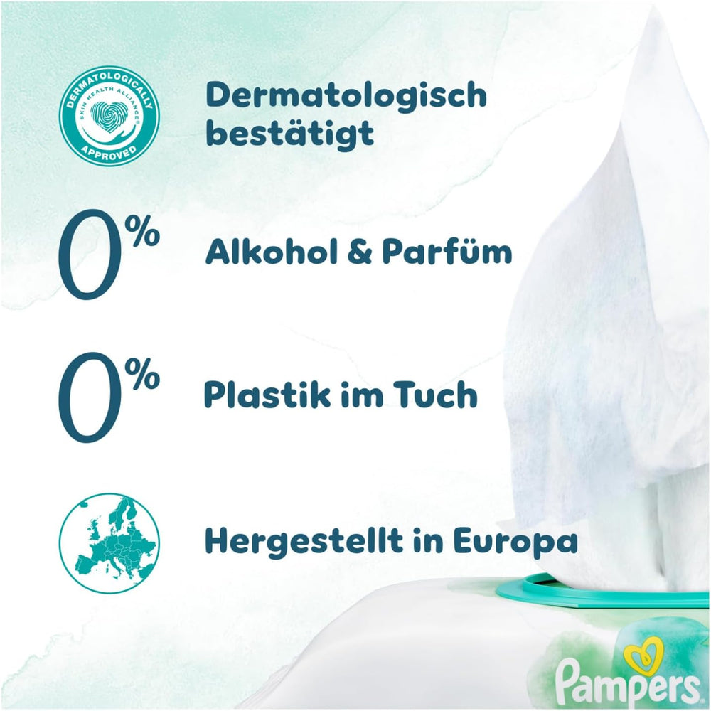 Vlhčené ubrousky Pampers Harmony Aqua, 15 balení po 48 ubrouscích – celkem 720 ubrousků, pomáhající obnovit přirozenou rovnováhu pH pokožky, lehké mléko 99 % vody