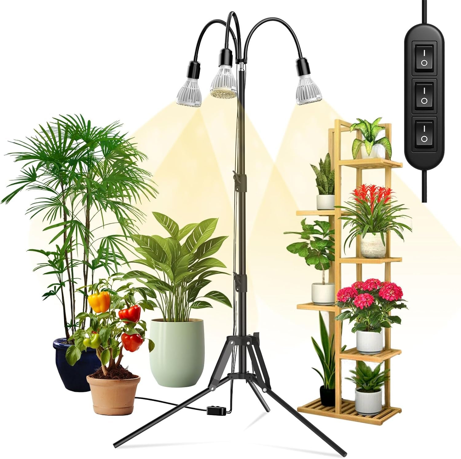 SANSI Full Spectrum LED lampa na rostliny 125W stmívatelné světlo s dálkovým ovládáním pro růst rostlin Nastavitelná výška 120-180cm Časovač 4/8/12 hodin 4 úrovně jasu