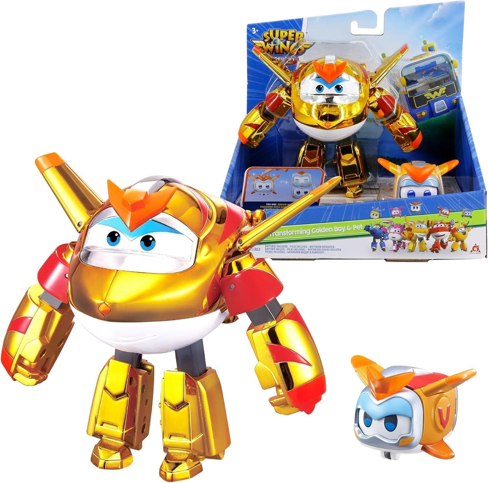 Super Wings EU770447 - Transformující se Tino & Pet, transformující se figurka cca. 14,5 cm a mazlíček o výšce cca. 4,3 cm, pro děti od 3 let Akční figurky Naty Shop The golden boy