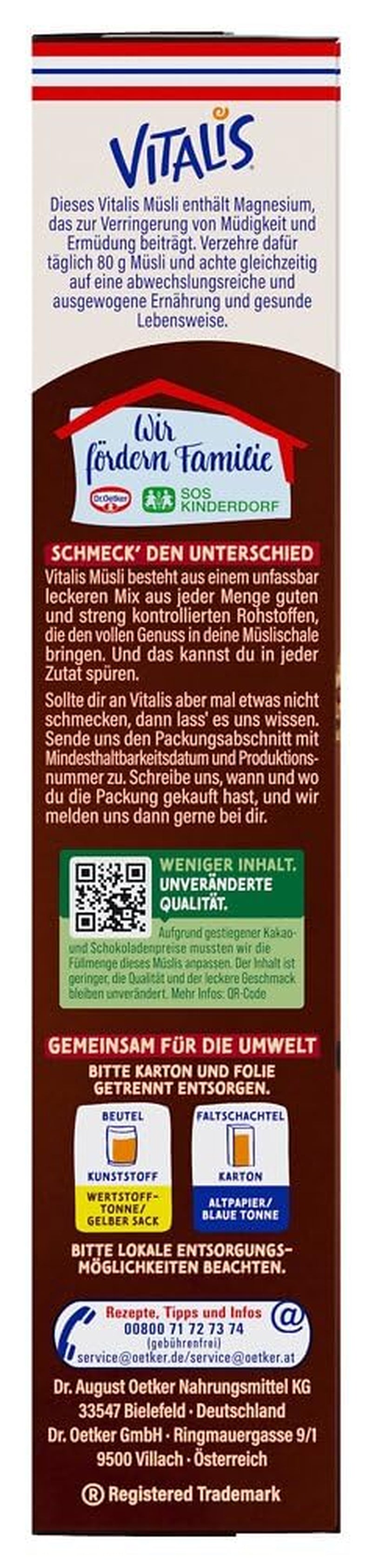 Dr. Oetker Vitalis KnusperPlus Double Chocolate: Křupavé müsli s mléčnou a hořkou čokoládou, balení 7 ks (7 x 450 g)