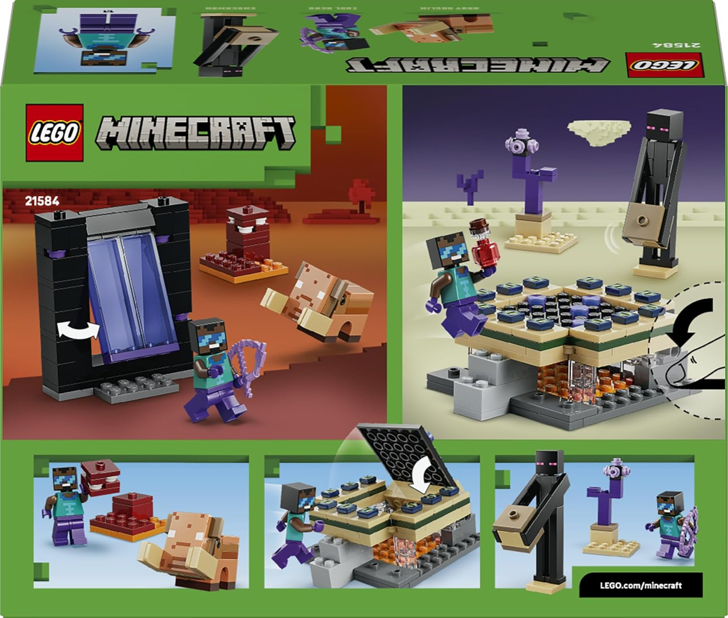 LEGO Minecraft Reise durch Nether und Endportal - Kinder Spielzeug mit Helden, Enderman and Baby Hoglin Figuren - Set s Minecraft Figur - Gamer Geschenk für Jungen und Mädchen ab 7 Jahren - 21584