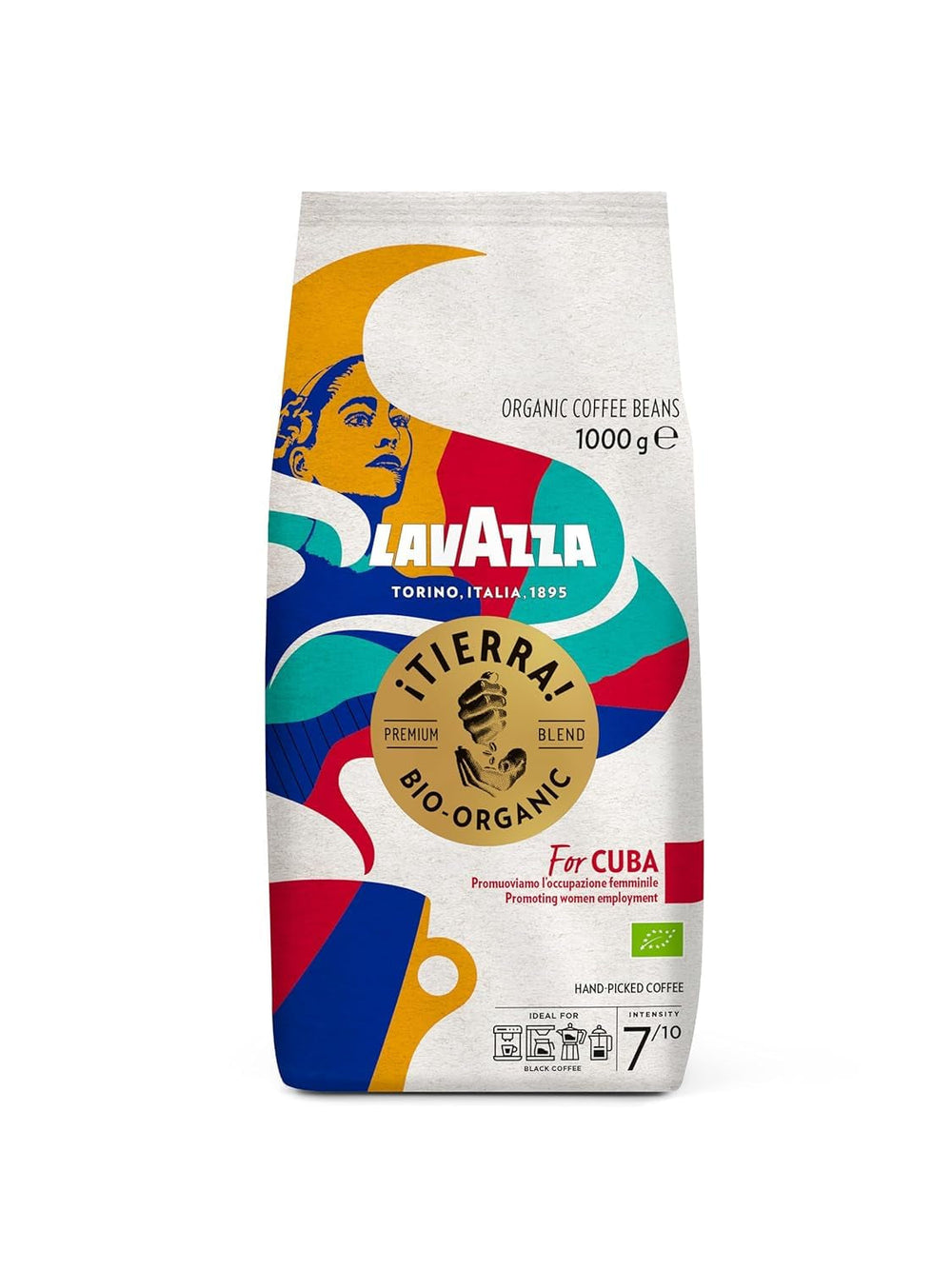 Lavazza, Tierra for Africa, 100% boabe de cafea organică, Ideal pentru espressoare, Aromă puternică și corpolentă, Intensitate 9/10, Arome de nuci, Prăjire medie Cafea Naty Shop 1 Kg Cuba